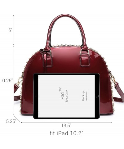 Women Patent Leather Purses Handbags Dome Satchel Purse Work Tote Structured Shoulder Bag with Long Strap Burgundy Red $23.96...