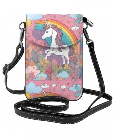 Pretty Flowers And Unicorns Leather Cross Body Flip Phone Bag With Detachable Shoulder Straps, Used For Travel, Dating, Holid...