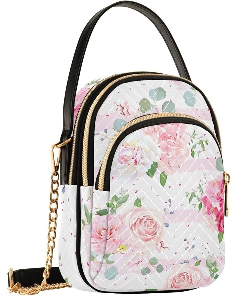 Tropical Palm Leaves Floral Quilted Women's Wallet Purse Phone Purse PU Leather Single Shoulder Bag Pink Rose Flower $13.51 C...