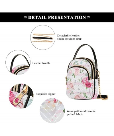 Tropical Palm Leaves Floral Quilted Women's Wallet Purse Phone Purse PU Leather Single Shoulder Bag Pink Rose Flower $13.51 C...