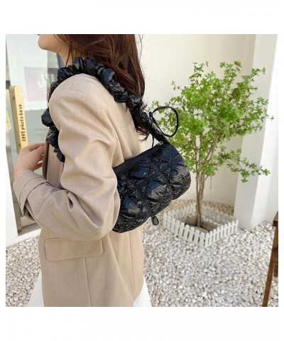 Women Lady Handbags Glossy Fabric Quilted Messenger Bags Fashion Simple Casual Shoulder Handbags Black $9.35 Shoulder Bags