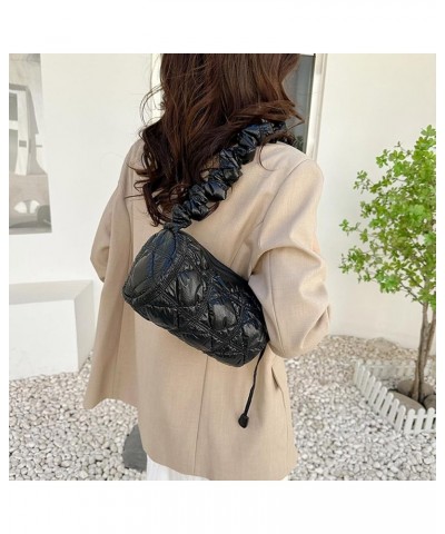 Women Lady Handbags Glossy Fabric Quilted Messenger Bags Fashion Simple Casual Shoulder Handbags Black $9.35 Shoulder Bags