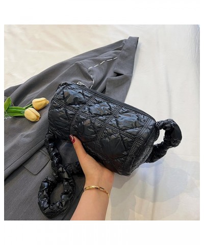 Women Lady Handbags Glossy Fabric Quilted Messenger Bags Fashion Simple Casual Shoulder Handbags Black $9.35 Shoulder Bags