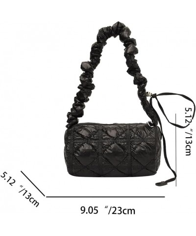 Women Lady Handbags Glossy Fabric Quilted Messenger Bags Fashion Simple Casual Shoulder Handbags Black $9.35 Shoulder Bags