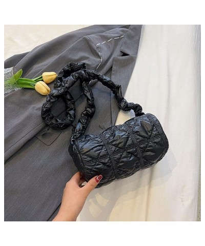 Women Lady Handbags Glossy Fabric Quilted Messenger Bags Fashion Simple Casual Shoulder Handbags Black $9.35 Shoulder Bags