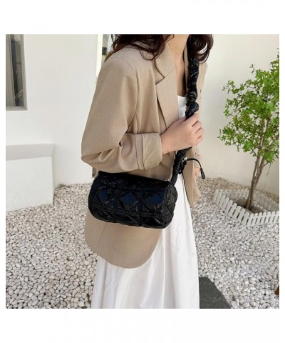 Women Lady Handbags Glossy Fabric Quilted Messenger Bags Fashion Simple Casual Shoulder Handbags Black $9.35 Shoulder Bags