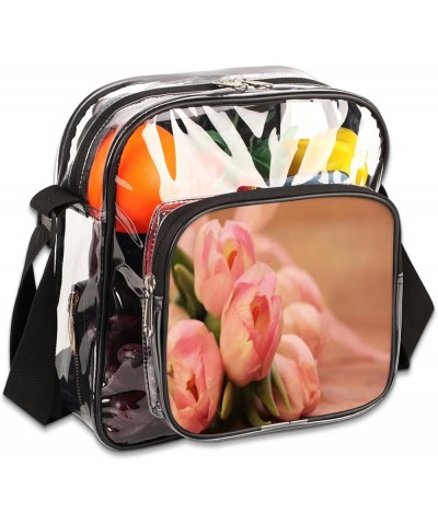 Dog Food Puppy Stadium-Approved Clear Crossbody Bag with Colorful Print Design Tulip Flowers Pink $10.08 Crossbody Bags