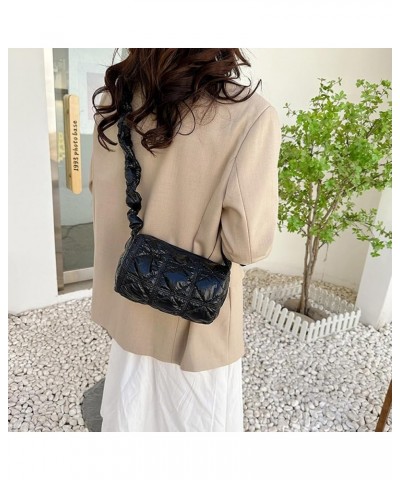 Women Lady Handbags Glossy Fabric Quilted Messenger Bags Fashion Simple Casual Shoulder Handbags Black $9.35 Shoulder Bags