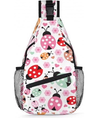 Ladybugs Animal Flower Sling Crossbody Bag for Women Men, Sling Backpack Travel Hiking Casual Daypack Chest Bag Purse Shoulde...