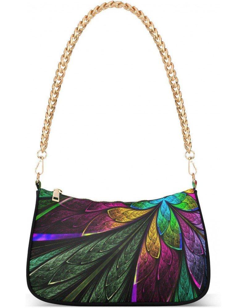 Fractal Flower Shoulder Bag for Women Fabric Crescent Handbag with Zipper Chain Clutch Purses for Concert Teen Girls Travel P...