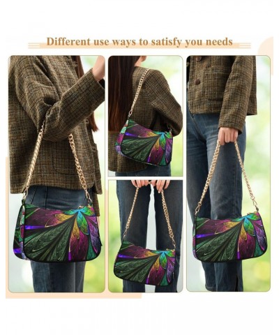 Fractal Flower Shoulder Bag for Women Fabric Crescent Handbag with Zipper Chain Clutch Purses for Concert Teen Girls Travel P...