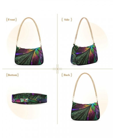 Fractal Flower Shoulder Bag for Women Fabric Crescent Handbag with Zipper Chain Clutch Purses for Concert Teen Girls Travel P...