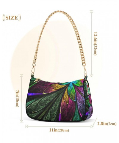 Fractal Flower Shoulder Bag for Women Fabric Crescent Handbag with Zipper Chain Clutch Purses for Concert Teen Girls Travel P...