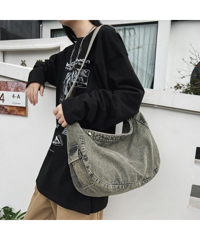 Grunge Bag Canvas Messenger Bag Denim Bag Hippie Bag Tote Bag Aesthetic Canvas Crossbody Bag (Green,One Size) Black $17.77 Totes