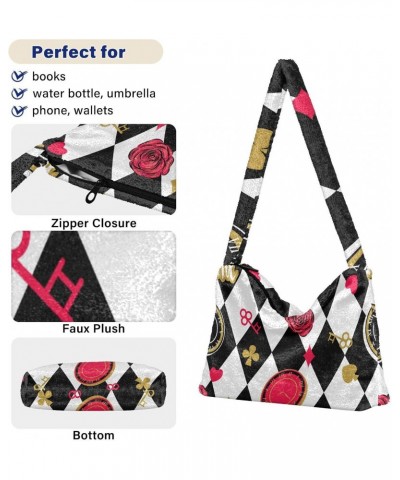 Valentines Women Boho Handbag Zigzag Flower Magic Key Underarm Bag Tote Bag Shoulder Bag Crossbody Bag Fluffy Cell Phone Purs...