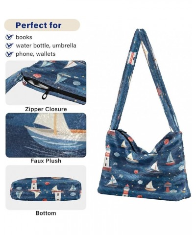 Pumpkin Shoulder Tote Bag, Tote Bag with Zipper Closure, Womens Outdoor Bag Lighthouse and a Sailing Boat-2 $9.99 Shoulder Bags