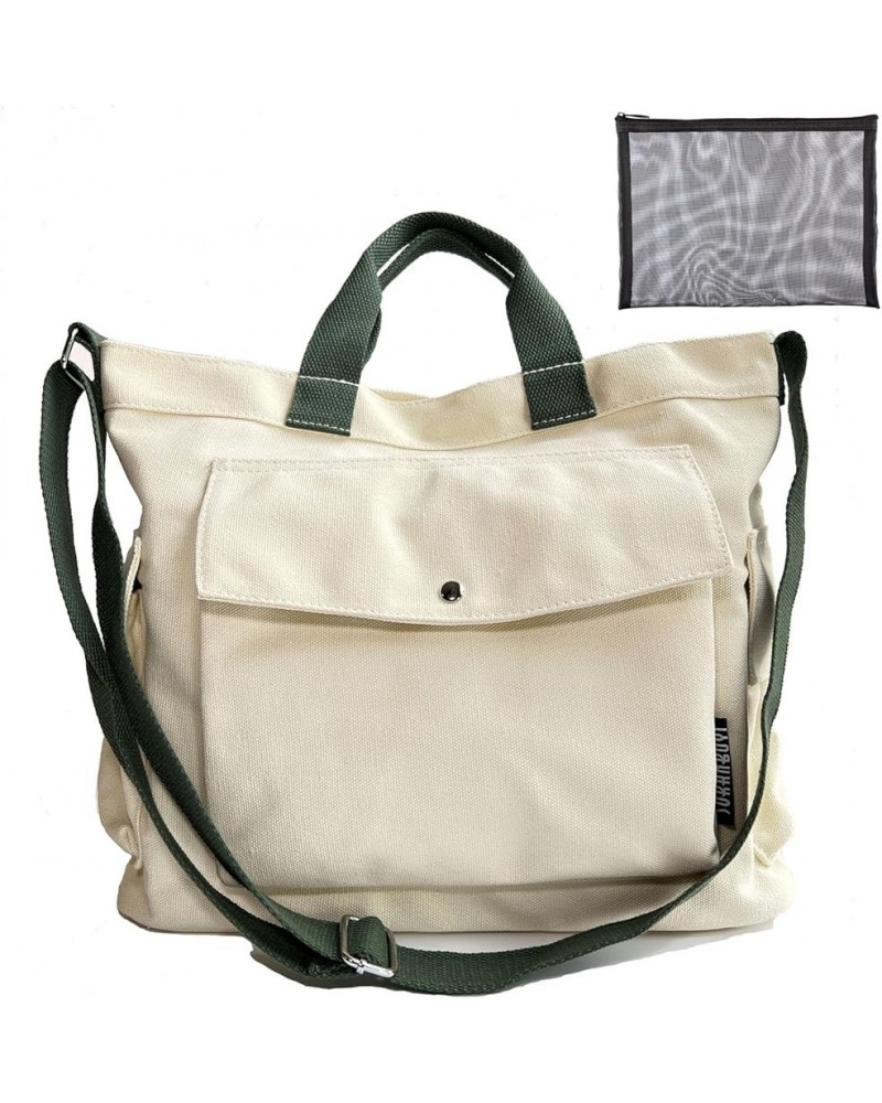 Canvas Crossbody Tote Shoulder Purse Bag for Women and Men with Multi-pocket for Shopping, Travel and Work White $10.39 Totes