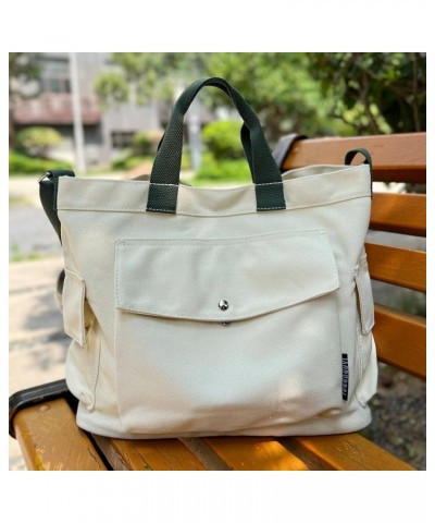 Canvas Crossbody Tote Shoulder Purse Bag for Women and Men with Multi-pocket for Shopping, Travel and Work White $10.39 Totes