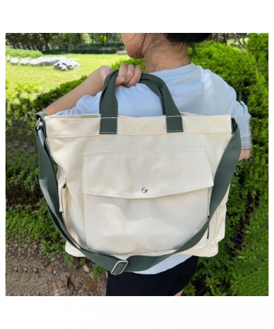 Canvas Crossbody Tote Shoulder Purse Bag for Women and Men with Multi-pocket for Shopping, Travel and Work White $10.39 Totes