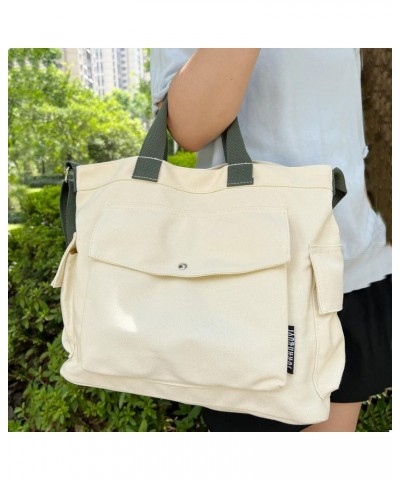 Canvas Crossbody Tote Shoulder Purse Bag for Women and Men with Multi-pocket for Shopping, Travel and Work White $10.39 Totes