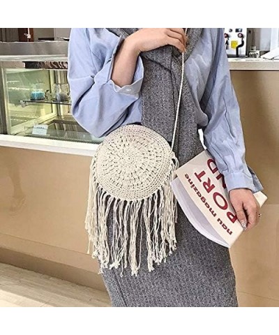 Van Caro Handwoven Cotton Straw Shoulder Bag Crochet Tassel Beach Bohemian Purse for Women 3878 White $12.95 Shoulder Bags