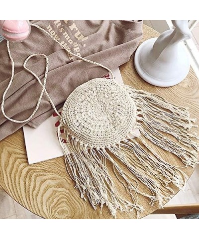 Van Caro Handwoven Cotton Straw Shoulder Bag Crochet Tassel Beach Bohemian Purse for Women 3878 White $12.95 Shoulder Bags