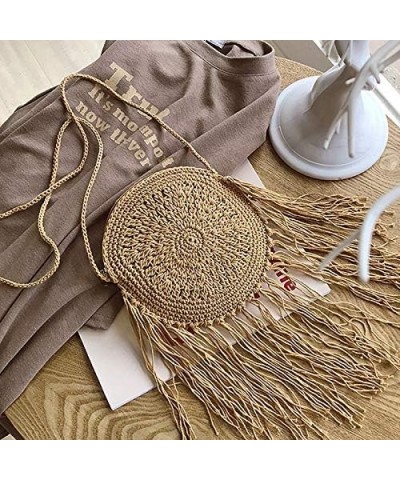 Van Caro Handwoven Cotton Straw Shoulder Bag Crochet Tassel Beach Bohemian Purse for Women 3878 White $12.95 Shoulder Bags