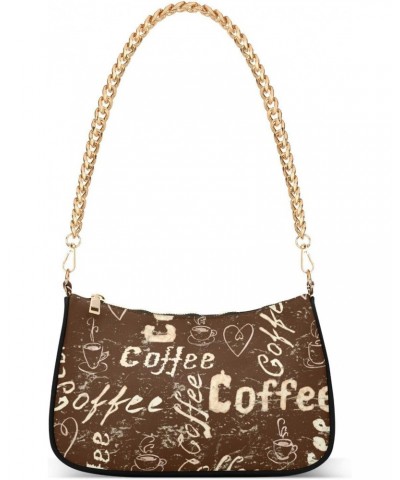 Coffee Cups Shoulder Bag for Women Fabric Crescent Handbag with Zipper Chain Clutch Purses for Travel Party Concert Teen Girl...