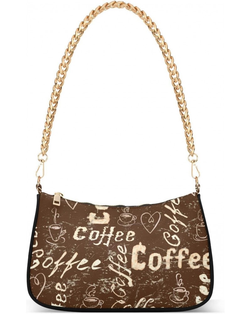 Coffee Cups Shoulder Bag for Women Fabric Crescent Handbag with Zipper Chain Clutch Purses for Travel Party Concert Teen Girl...