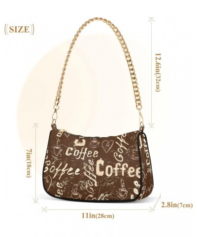 Coffee Cups Shoulder Bag for Women Fabric Crescent Handbag with Zipper Chain Clutch Purses for Travel Party Concert Teen Girl...