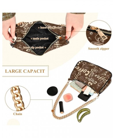 Coffee Cups Shoulder Bag for Women Fabric Crescent Handbag with Zipper Chain Clutch Purses for Travel Party Concert Teen Girl...