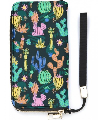 Exotic Succulents Print Zip Coin Pocket Leather Wallet Vertical Long Wallet for Men Woman With Credit Card Holder $16.42 Wallets