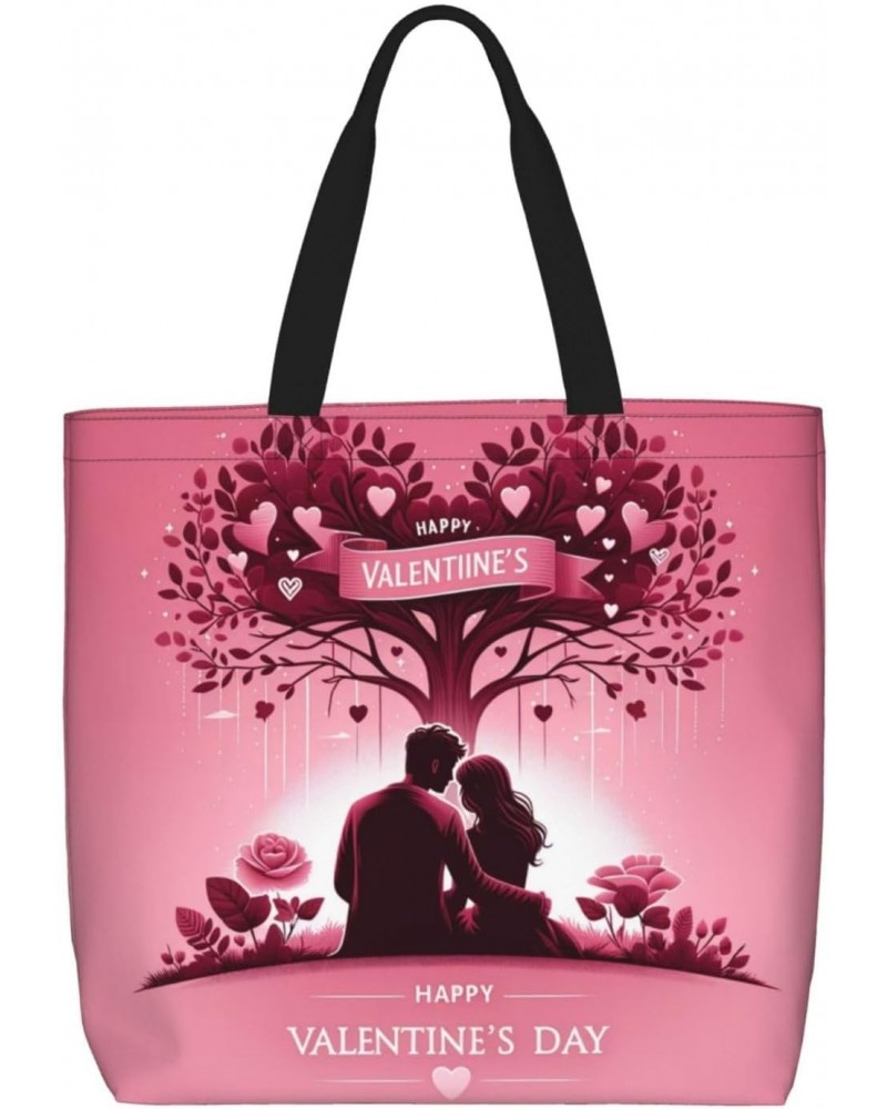 Women'S Soft Tote Shoulder Bag Valentine'S Day-Pink-Love Foldable Travel Purse With Zipper Closure $15.07 Totes