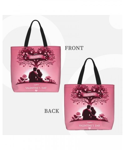 Women'S Soft Tote Shoulder Bag Valentine'S Day-Pink-Love Foldable Travel Purse With Zipper Closure $15.07 Totes