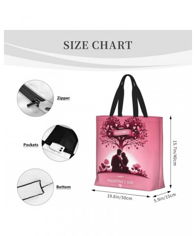 Women'S Soft Tote Shoulder Bag Valentine'S Day-Pink-Love Foldable Travel Purse With Zipper Closure $15.07 Totes