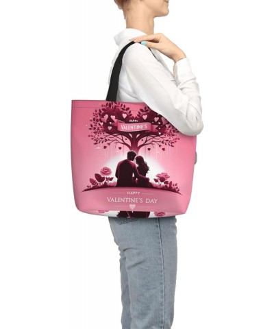 Women'S Soft Tote Shoulder Bag Valentine'S Day-Pink-Love Foldable Travel Purse With Zipper Closure $15.07 Totes