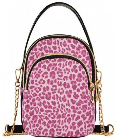 Pink Leopard Print Small Crossbody Bag Quilted Handbags for Women Chain Shoulder Bag $13.25 Shoulder Bags