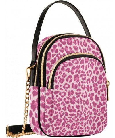 Pink Leopard Print Small Crossbody Bag Quilted Handbags for Women Chain Shoulder Bag $13.25 Shoulder Bags