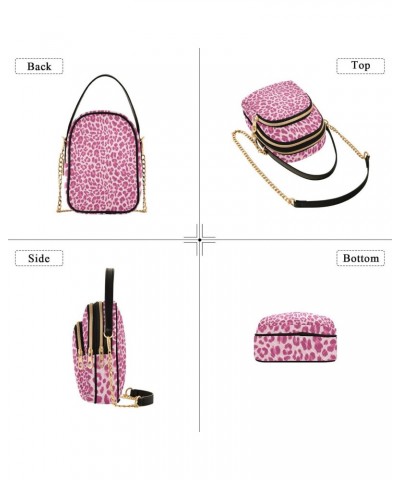 Pink Leopard Print Small Crossbody Bag Quilted Handbags for Women Chain Shoulder Bag $13.25 Shoulder Bags