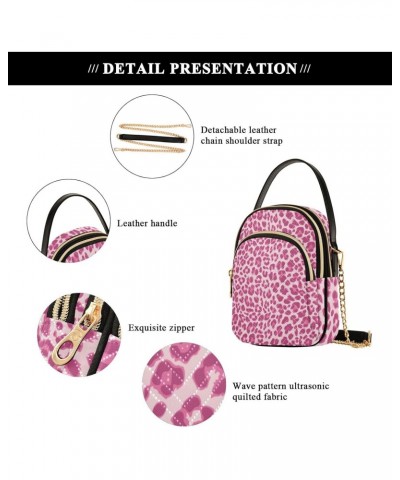 Pink Leopard Print Small Crossbody Bag Quilted Handbags for Women Chain Shoulder Bag $13.25 Shoulder Bags