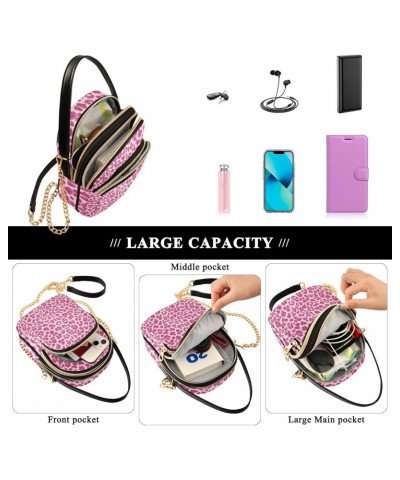 Pink Leopard Print Small Crossbody Bag Quilted Handbags for Women Chain Shoulder Bag $13.25 Shoulder Bags