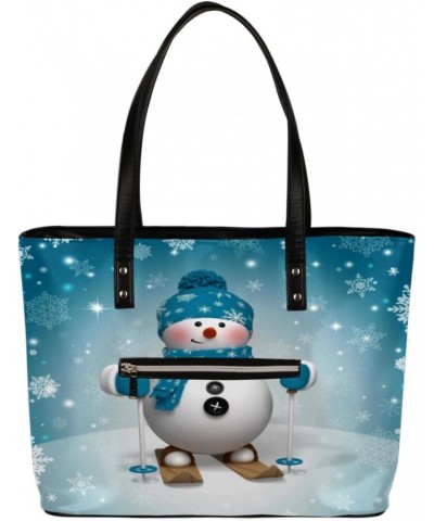 Lovely Snowman Tote Bag Women Shoulder Handbags PU Leather Everyday Bag with External Pocket Large Capacity Aesthetic Corduro...