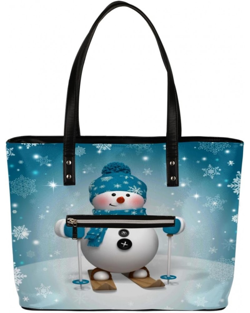 Lovely Snowman Tote Bag Women Shoulder Handbags PU Leather Everyday Bag with External Pocket Large Capacity Aesthetic Corduro...