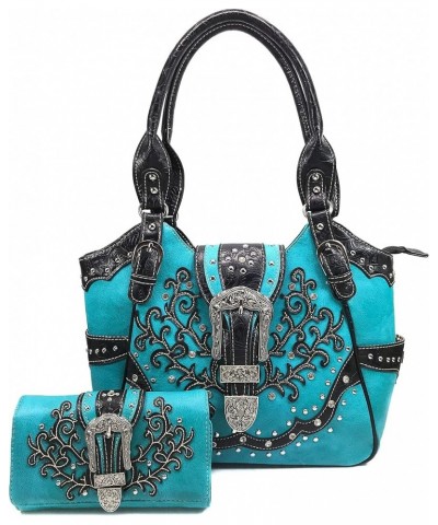 American Albino Floral Embroidery Buckle Shoulder Concealed Carry Handbag Purse Blue Purse and Wallet Set $27.95 Shoulder Bags