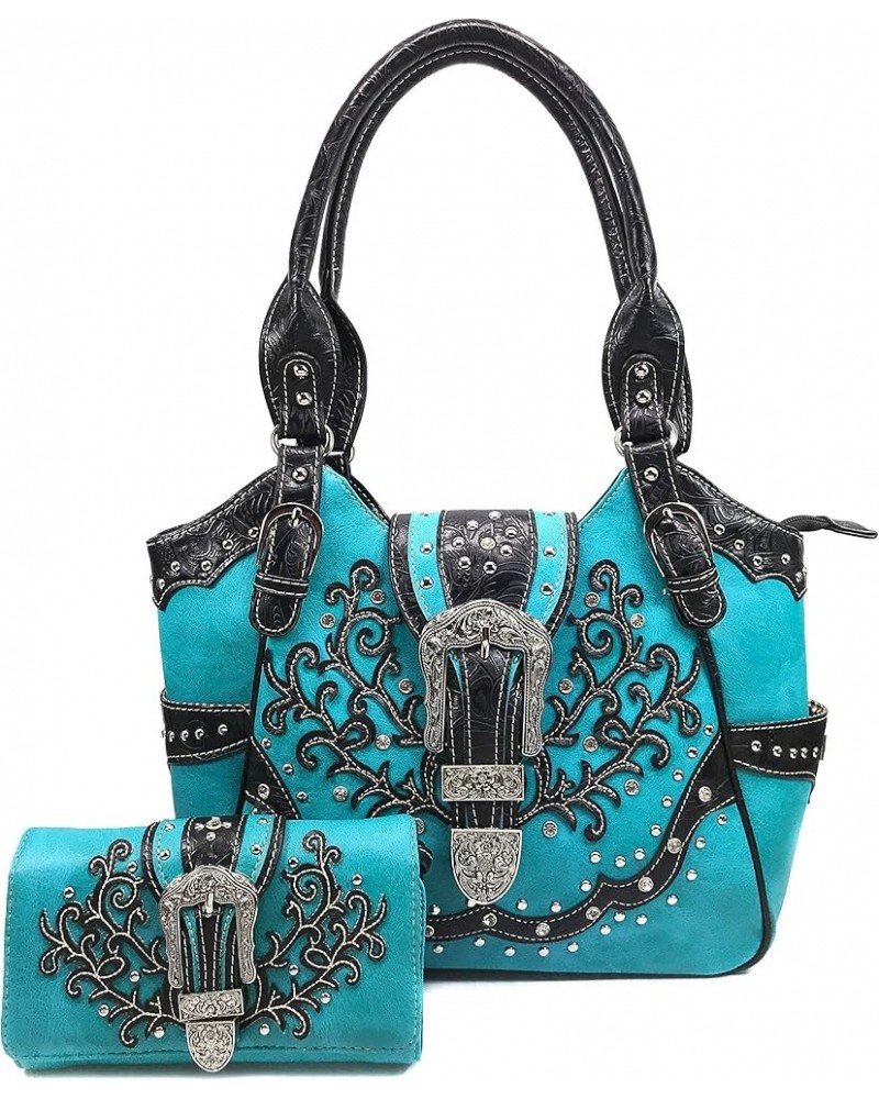 American Albino Floral Embroidery Buckle Shoulder Concealed Carry Handbag Purse Blue Purse and Wallet Set $27.95 Shoulder Bags