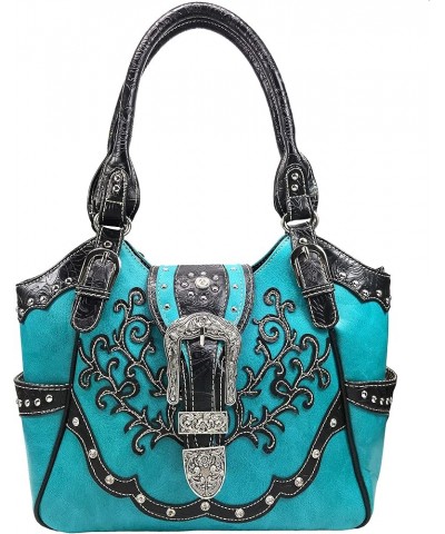 American Albino Floral Embroidery Buckle Shoulder Concealed Carry Handbag Purse Blue Purse and Wallet Set $27.95 Shoulder Bags