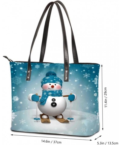 Lovely Snowman Tote Bag Women Shoulder Handbags PU Leather Everyday Bag with External Pocket Large Capacity Aesthetic Corduro...