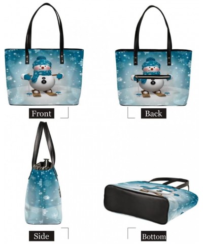 Lovely Snowman Tote Bag Women Shoulder Handbags PU Leather Everyday Bag with External Pocket Large Capacity Aesthetic Corduro...