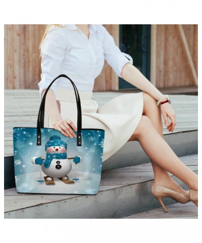 Lovely Snowman Tote Bag Women Shoulder Handbags PU Leather Everyday Bag with External Pocket Large Capacity Aesthetic Corduro...