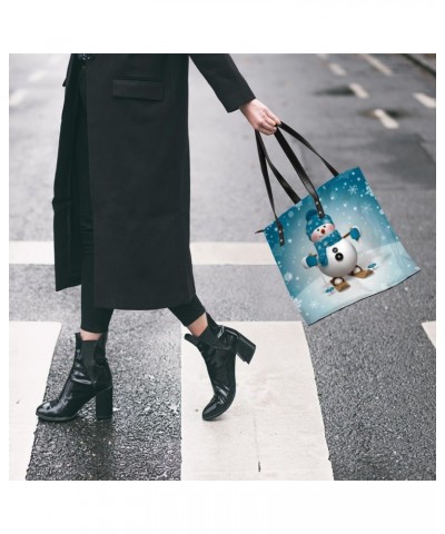 Lovely Snowman Tote Bag Women Shoulder Handbags PU Leather Everyday Bag with External Pocket Large Capacity Aesthetic Corduro...